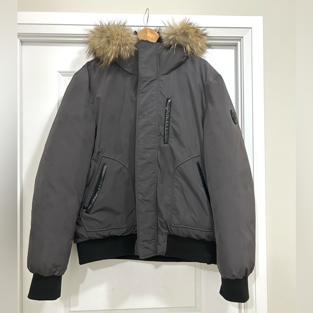 Rudsak, Men Bomber Winter Coat with Fur, Grey, XL